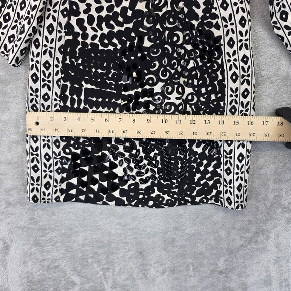 Vintage Nanette Lepore Blouse Womens 2 Black White Silk Sequin Embellished Boho - Picture 9 of 14